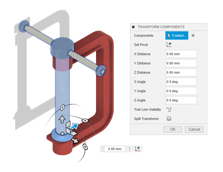 Přidání transformace komponent v programu Fusion 360